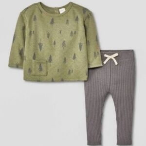 Grayson Collective 3-6 M Baby 2pc Quilted Pullover & Leggings Set Green/Gray-NWT